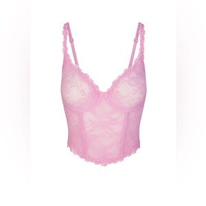 Skims Stretch Lace Corset Cotton Candy Large NWT